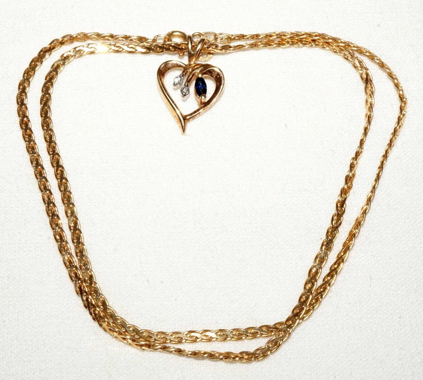 Vintage 14k Gold Necklace w. 14k Heart Pendant w. Diamonds & Sapphires (FeD *#14