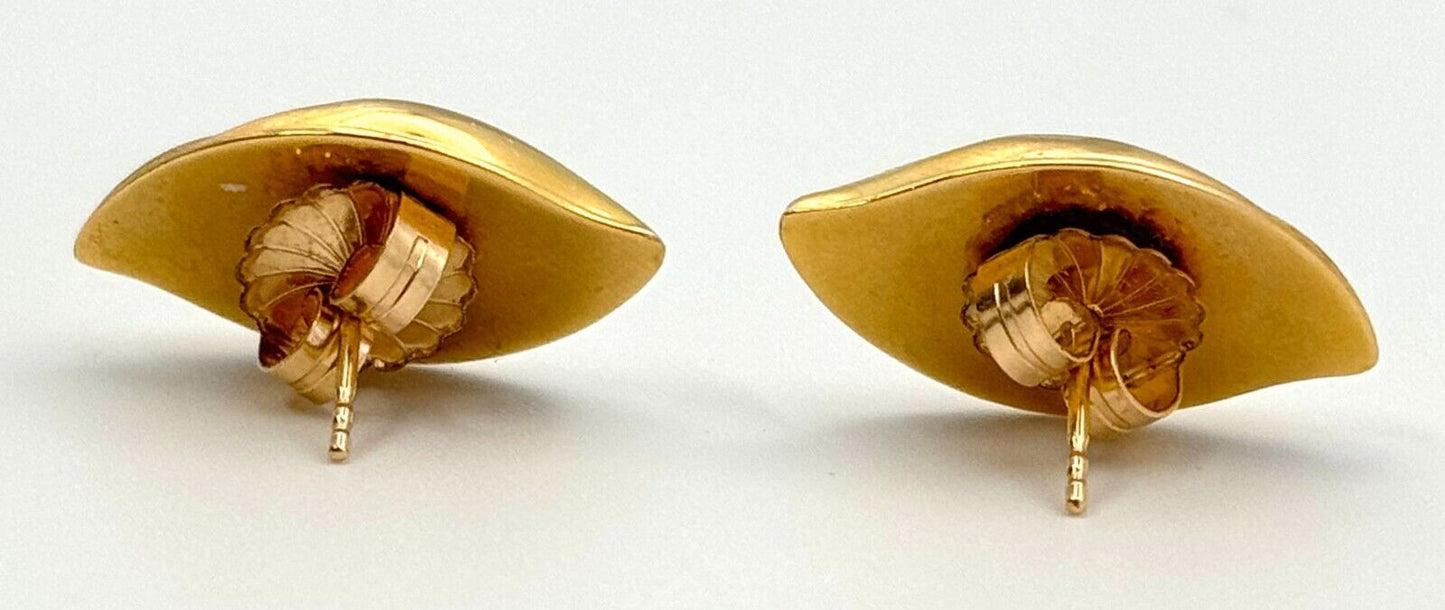 Vintage 14k Yellow Gold Satin & Glossy Freeform Earrings (KnK)