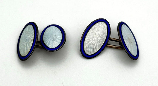 Vintage Sterling Enameled Cuff Links Blue & Silver Marked Sterling (MiM)