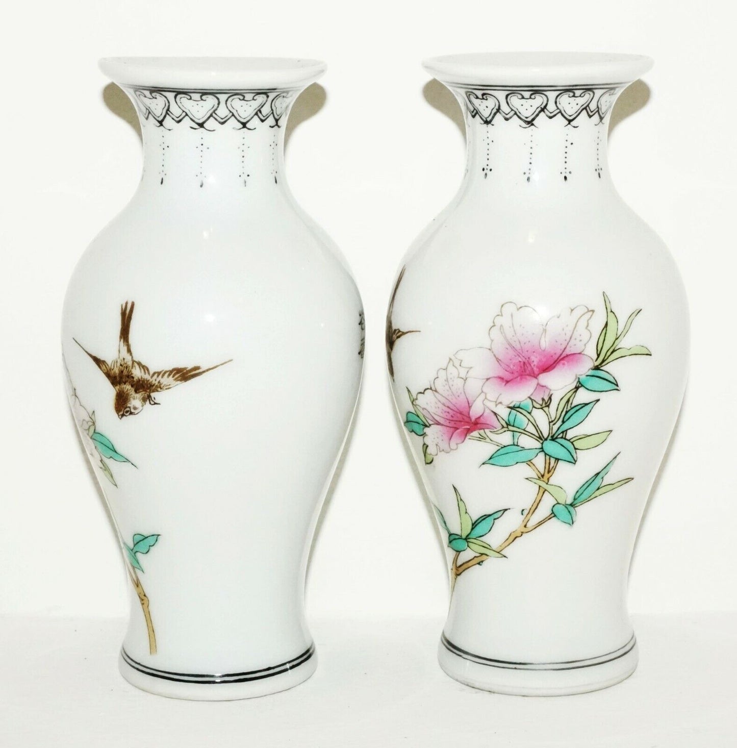 Pair of Chinese Republic Period Miniature Vases w. Flower & Bird Motifs (BrM)