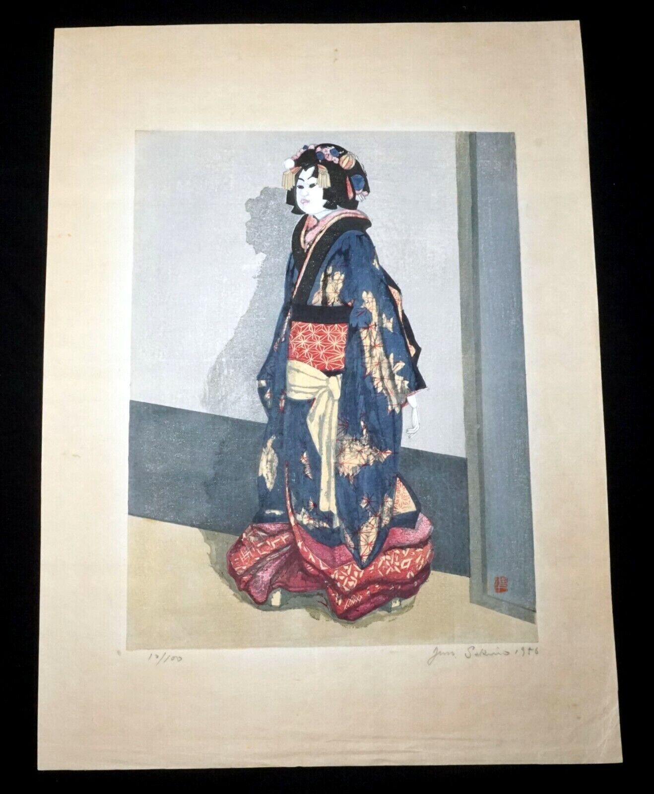 '56 Japanese Color Woodblock Print Bunraku Puppet by Jun'ichirō Sekino (SeF)