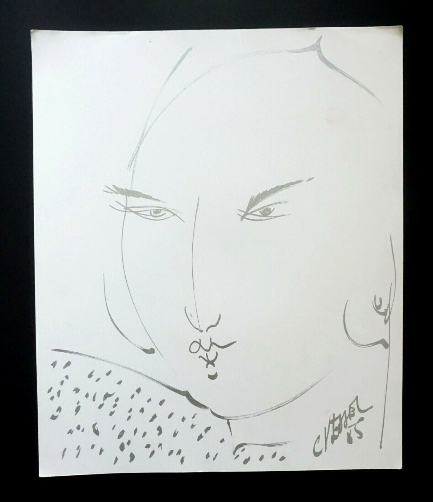 '85 France Hawaii Outsider Art Silver Pen Female Portrait Claude Vedel (EtJ)#44