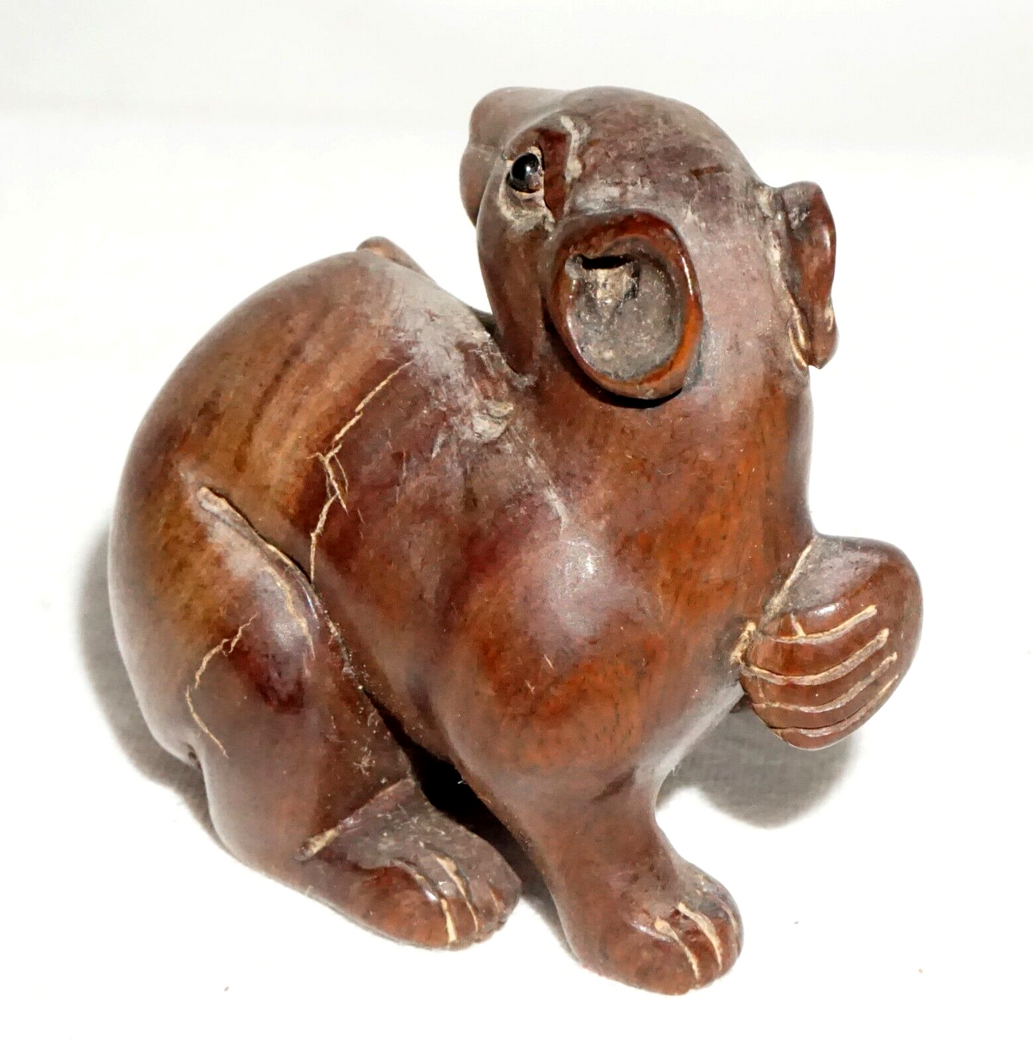 Vintage Japanese Carved Dark Wood Netsuke Rat Motif (FeH