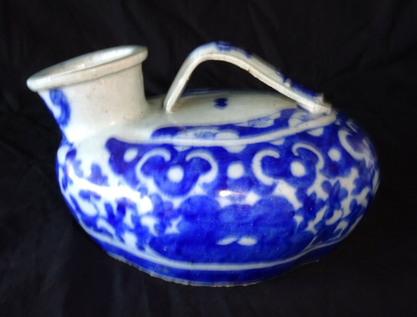 19C Chinese Blue & White Glaze Floral Motif Pottery Urinal - clean (HeN) IC