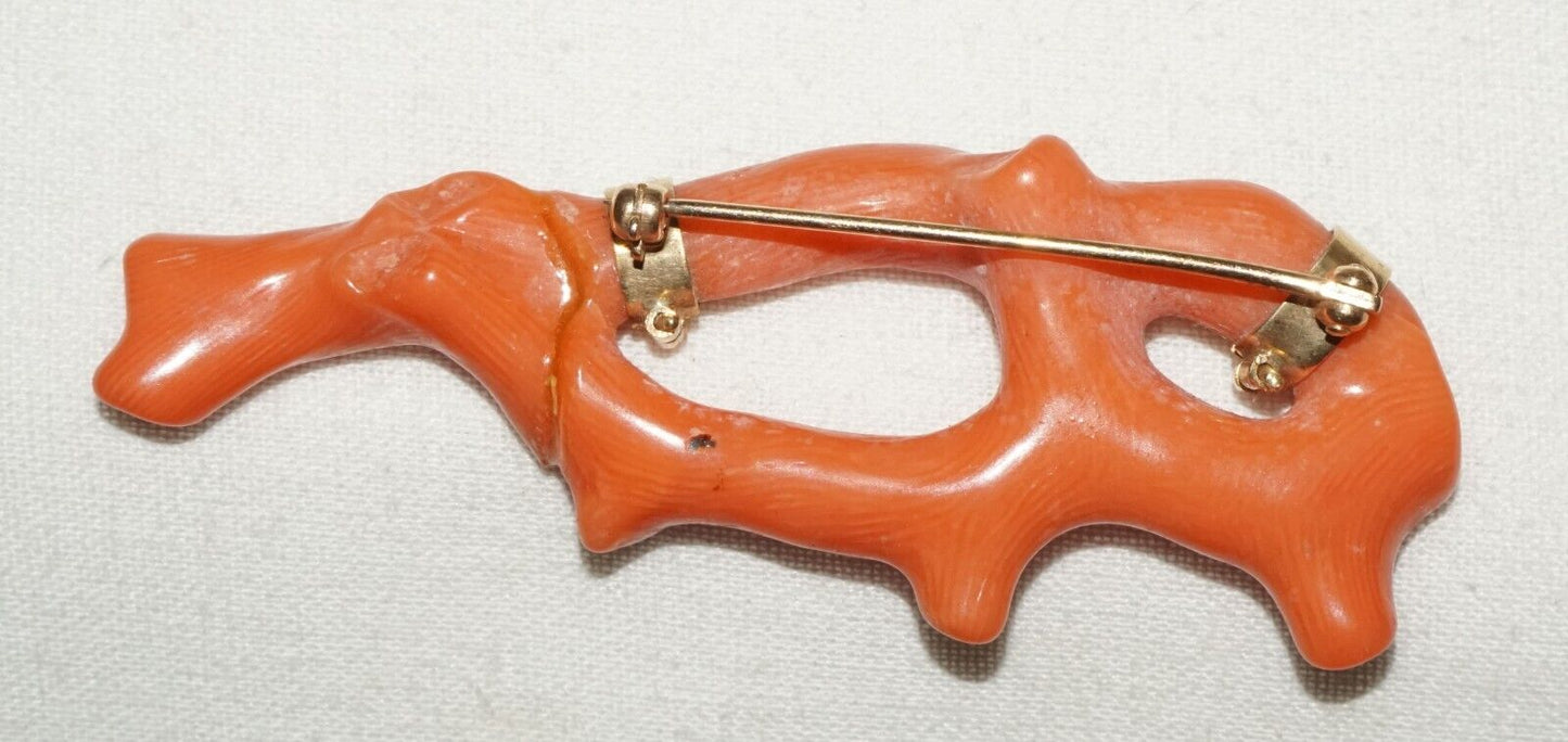 Vintage Chinese Red Coral Branch Brooch - Repaired (LeS)L22