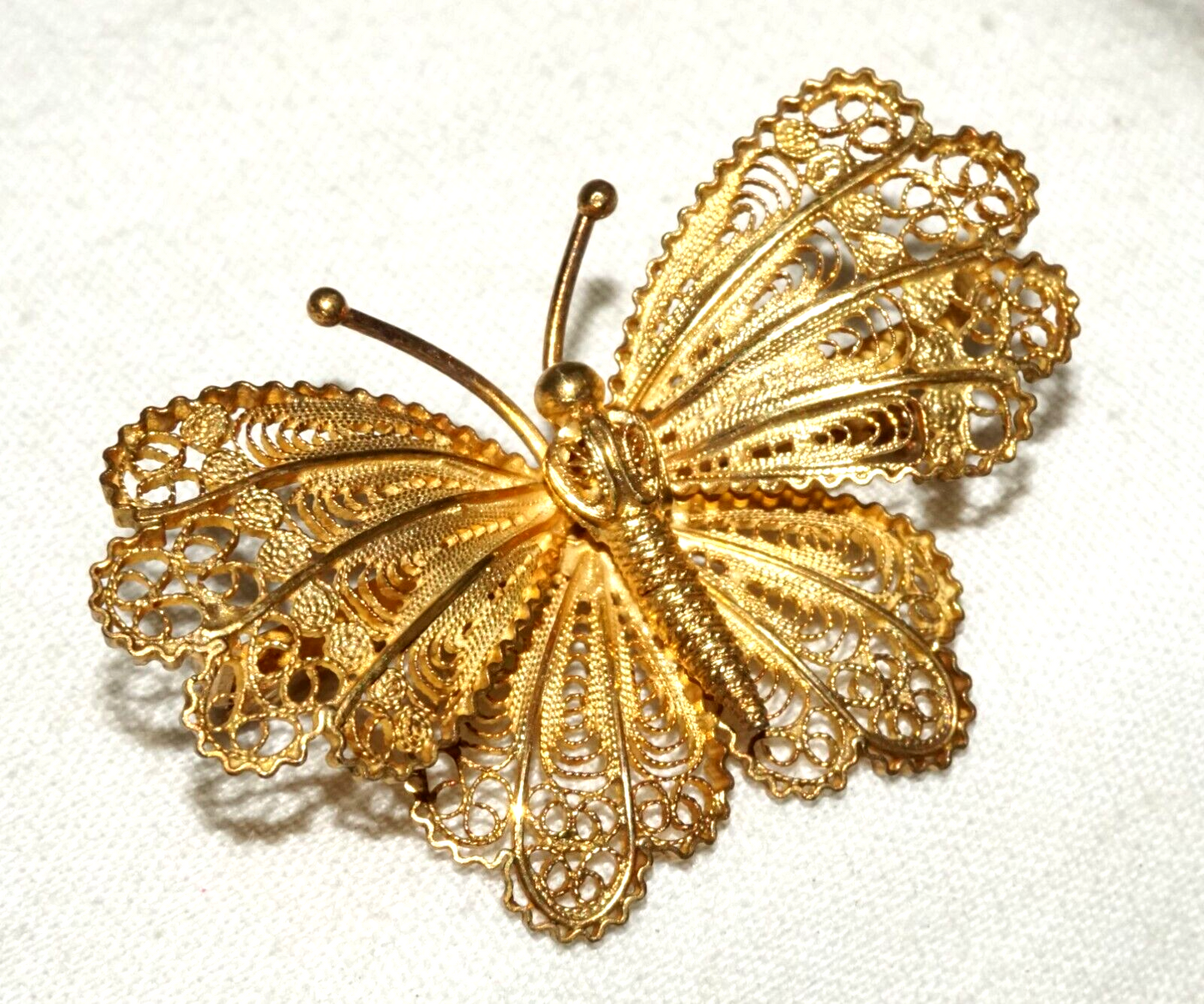 Vintage Gold-Washed 800 Silver Filigree Butterfly Brooch Pin (InS)#L1