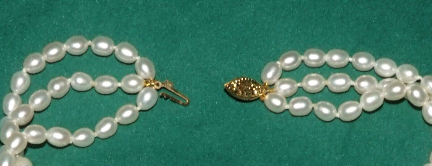 Vintage Triple Strand Oval Freshwater Pearl 26" Necklace w 18k Gold Clasp (AHB)