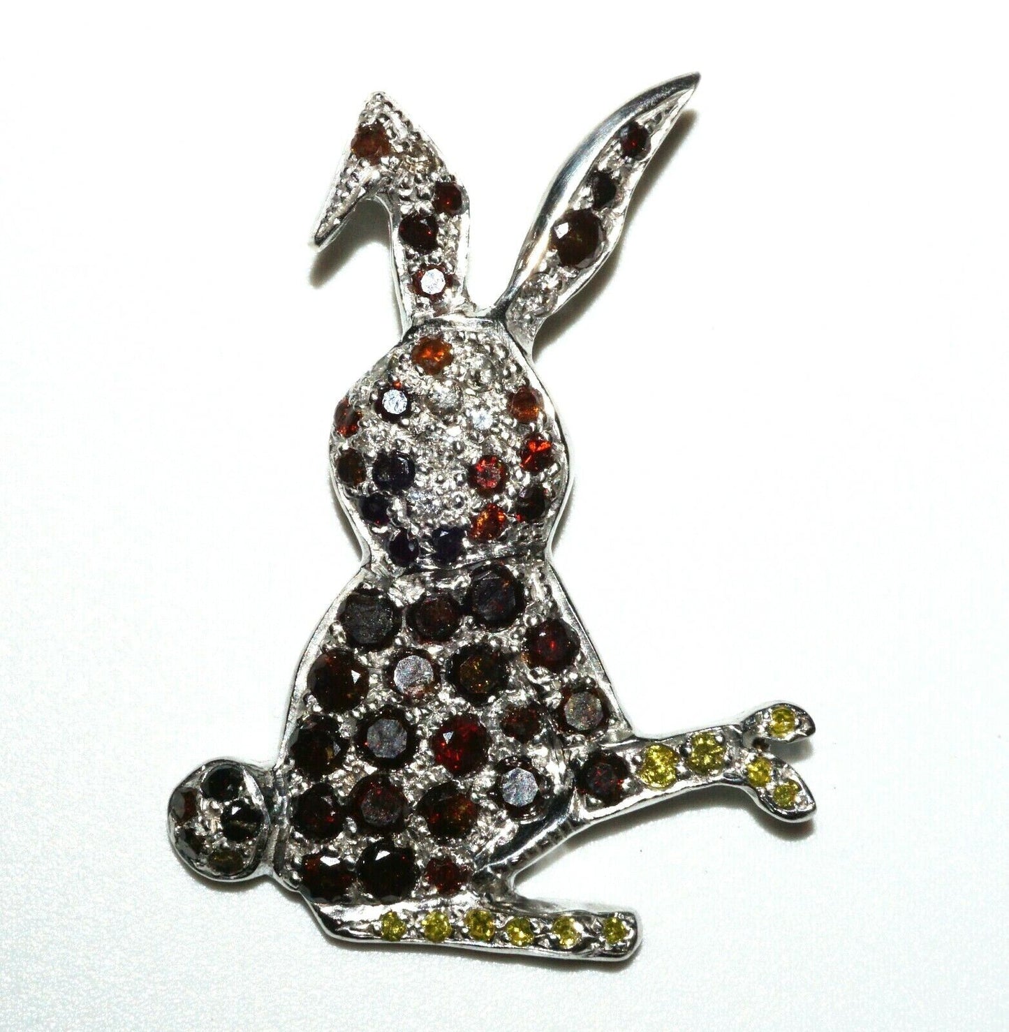 14K White Gold Flop Eared Bunny Pendant se w. 61x Multicolored Diamonds (FeO)#61