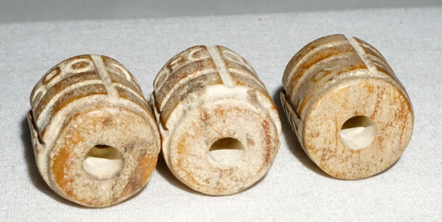 3Pc Chinese Archaistic Style Steatite Hard Stone Beads (---)