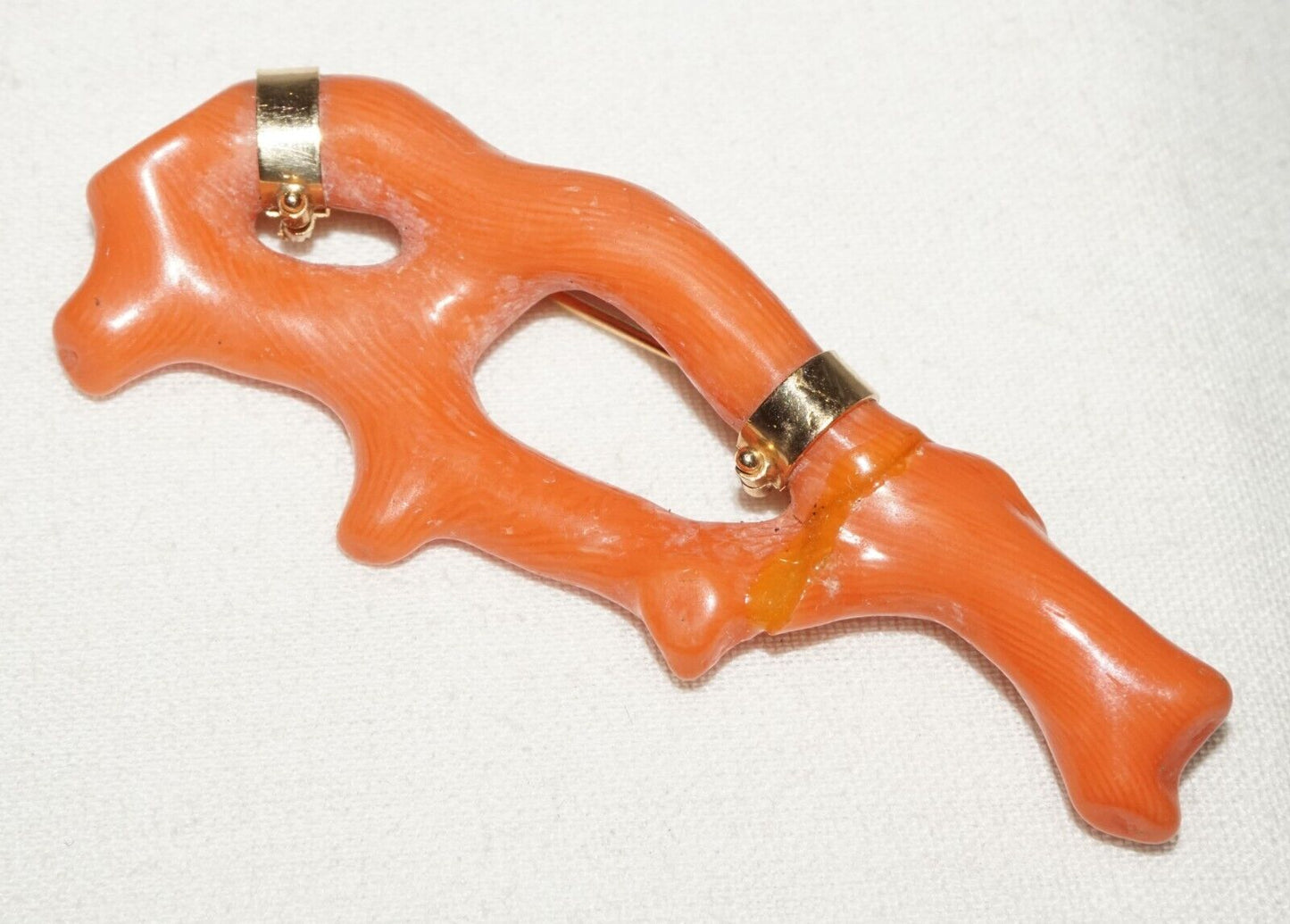 Vintage Chinese Red Coral Branch Brooch - Repaired (LeS)L22