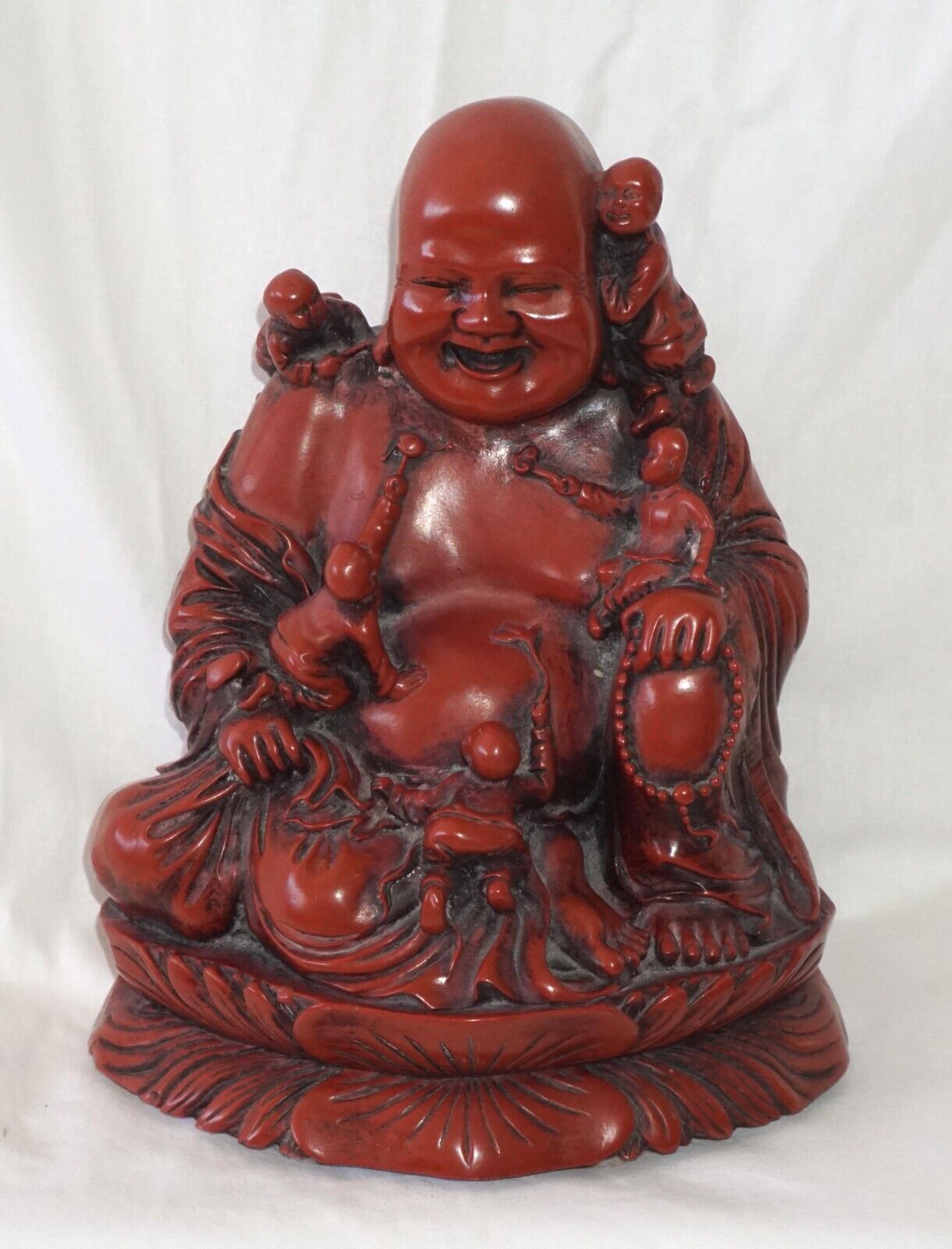 Vintage Cinnabar Style Resin Laughing Buddha Statue (HiC)