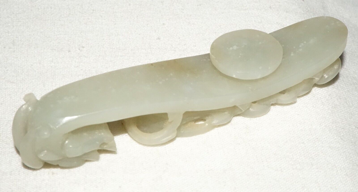 Antique Chinese Grey Green Nephrite Jade Dragon Belt Hook (UVi)#1