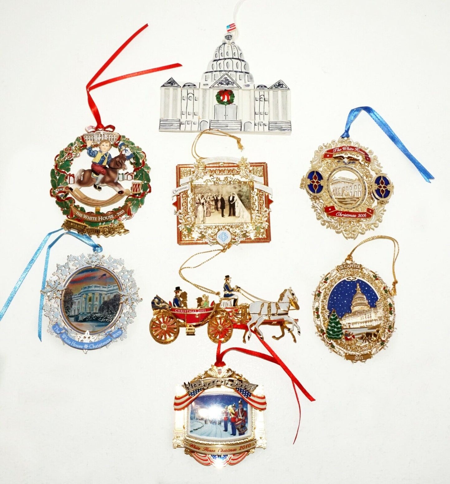 7+1Pc White House Historical Association Christmas Ornaments 2001-2011 (ZaG) #1