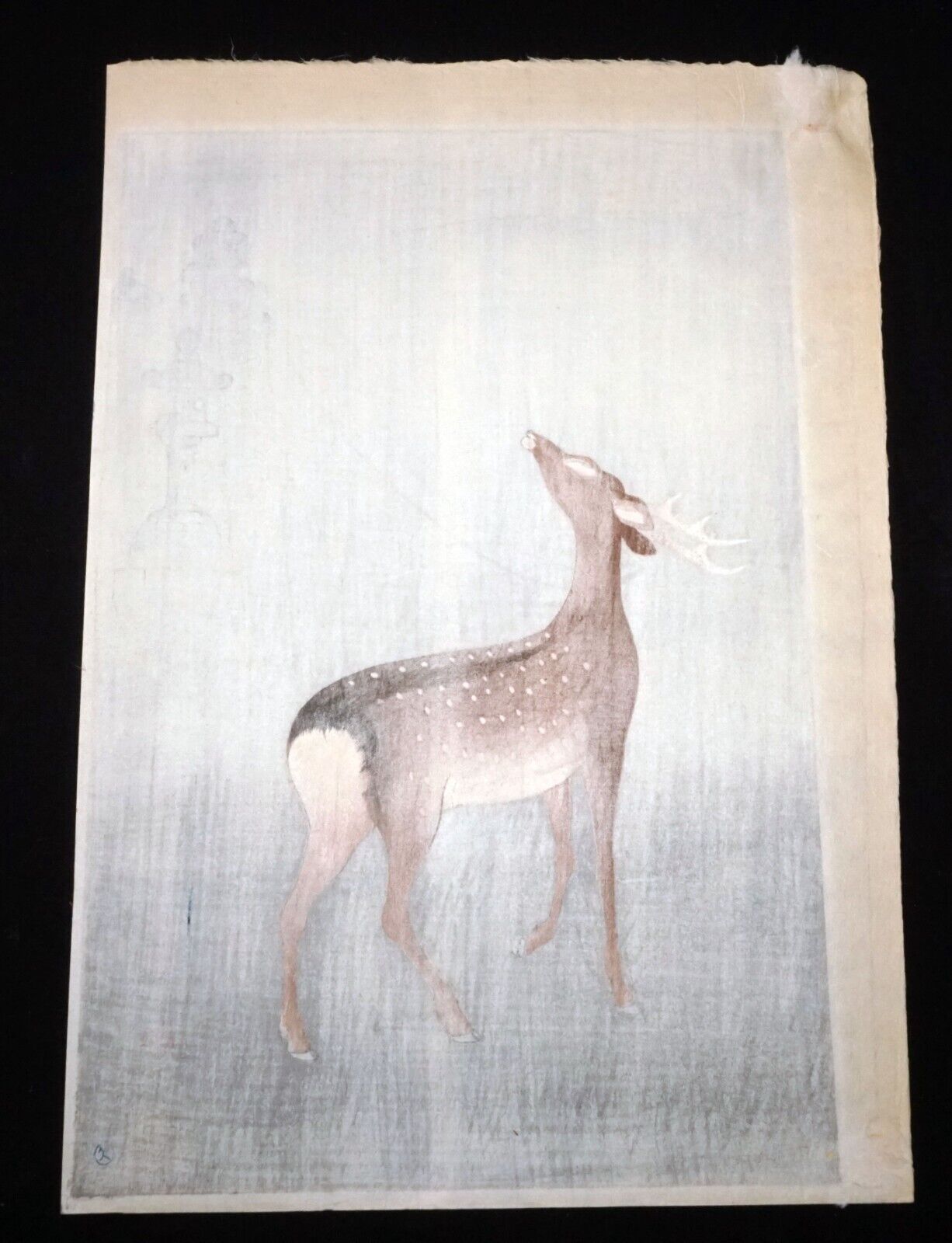 '51 Japanese Woodblock Print Stag & Lantern by Koyo Omura (1891-1983)