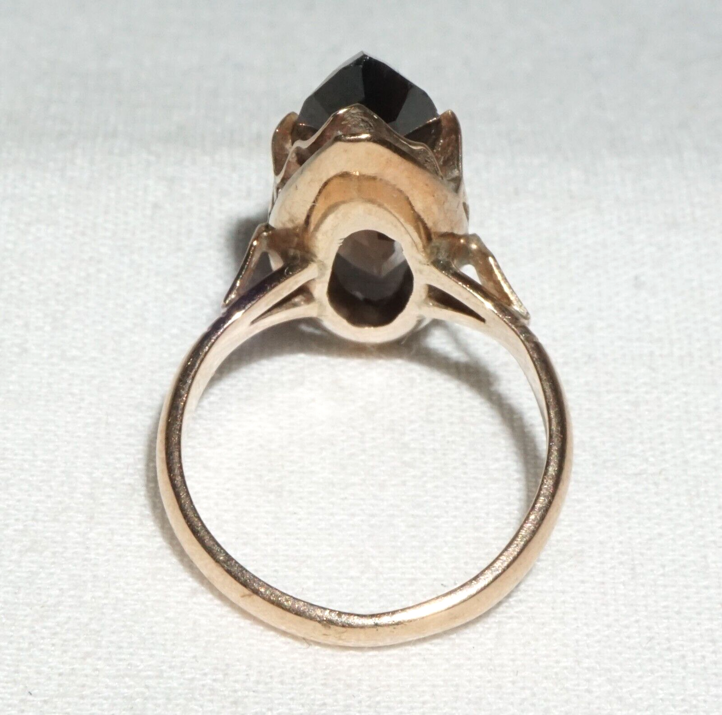 Vintage 14k Yellow Gold Ring Sz.5.5 set 1x Marquise Cut Smoky Quartz (BrM)L3