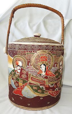 1930s Japanese Satsuma Ware Pottery Jar w. Raised Design Buddhist Deity (***)