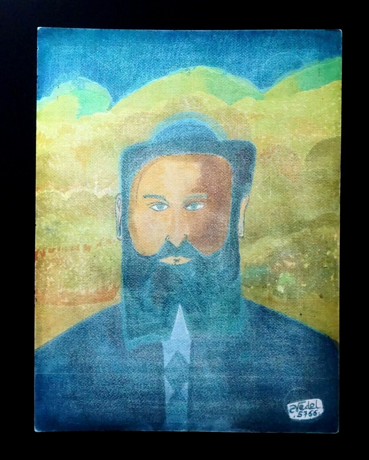 '87 France Hawaii Outsider Art WC Painting Jewish Rabbi by Claude Vedel (EtJ)#12