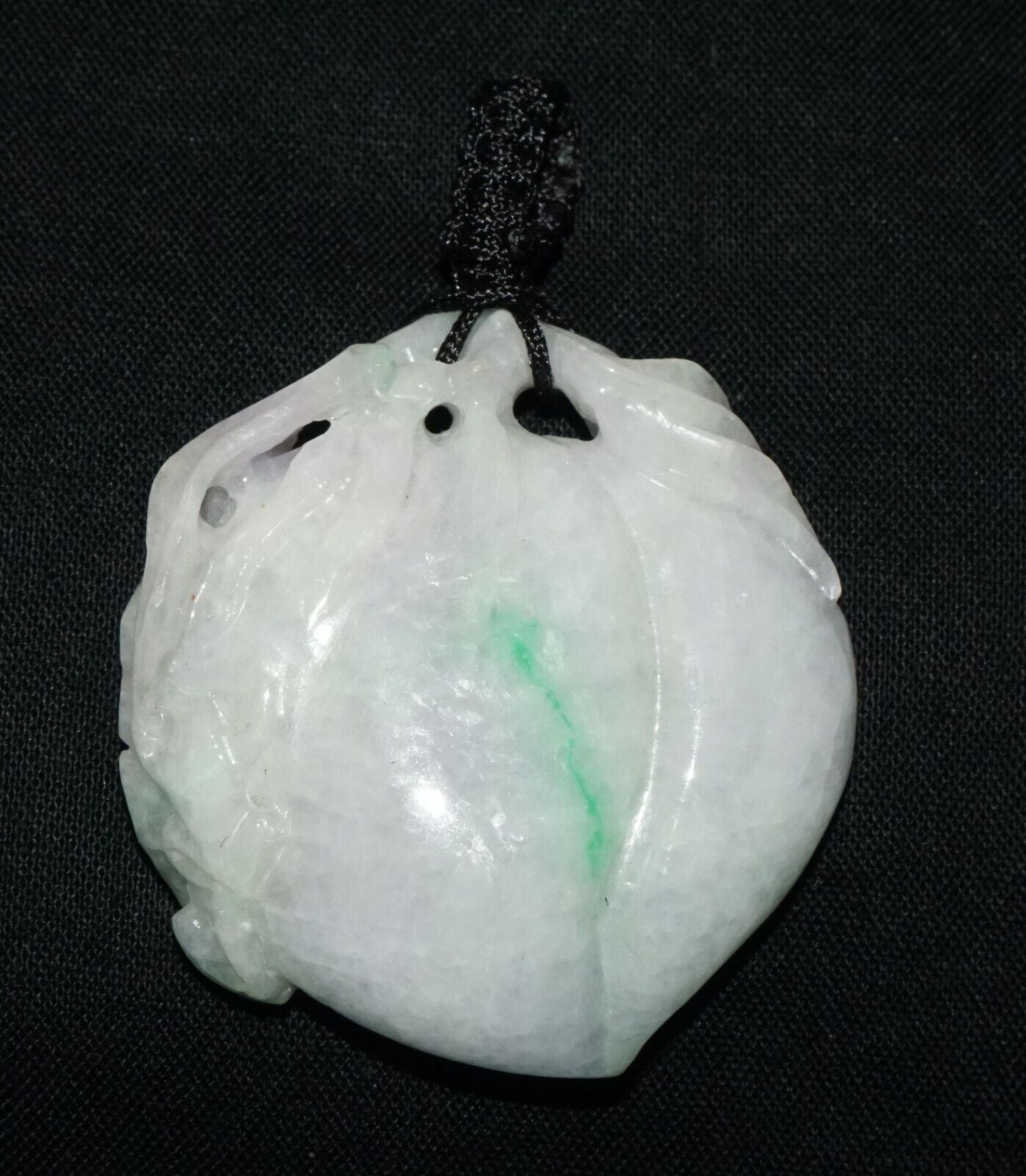 Vintage Chinese Lavender Jade Peach & Frog Motif Carved Pendant (LeS)L23