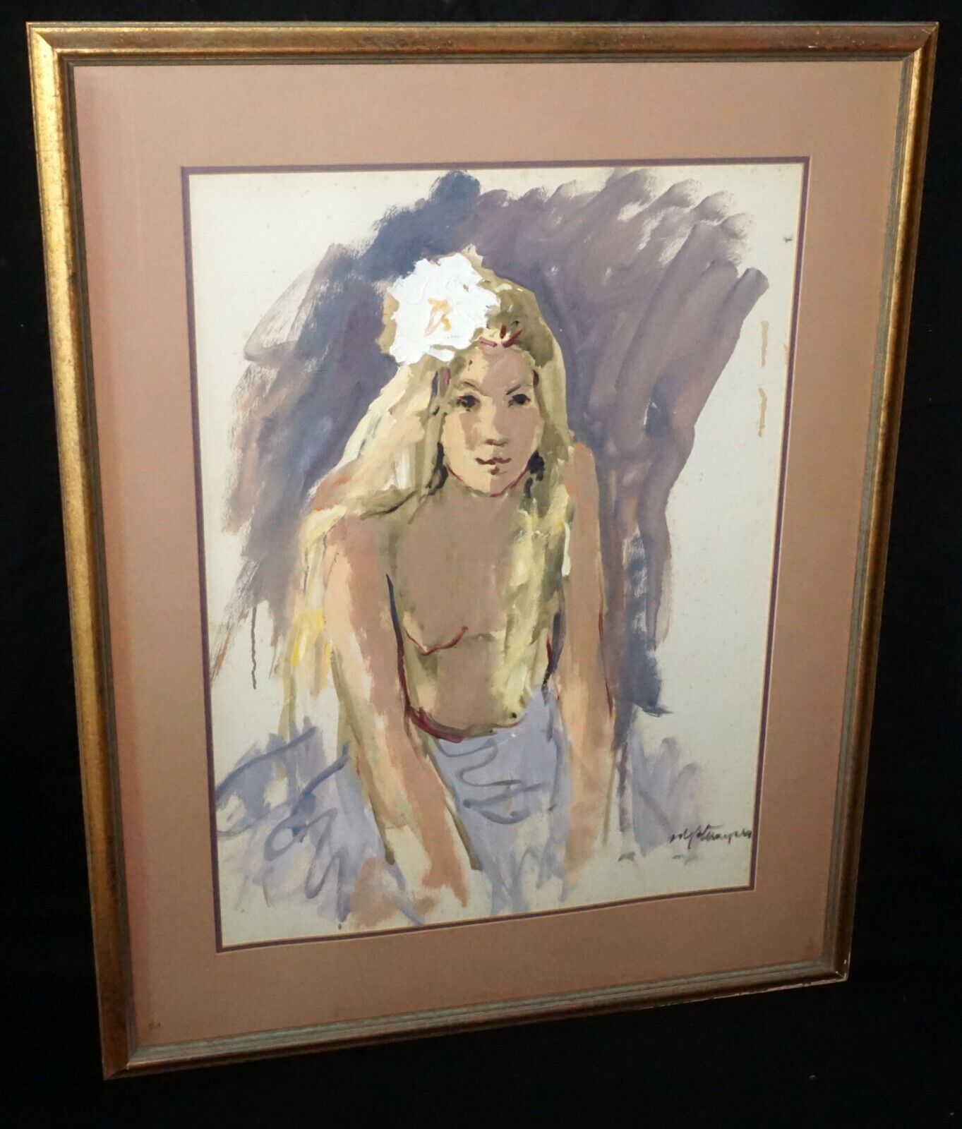 '70s Hawaii Acrylic Painting Young Girl Nude by Willson Stamper (1912-1988)(MeM)