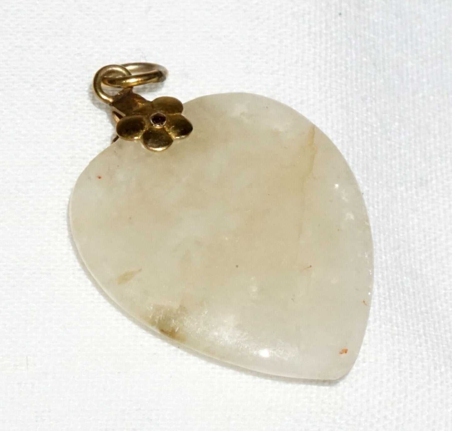 Vintage Chinese Semi Translucent Yellowish Jadeite Jade Heart Pendant (ChY)