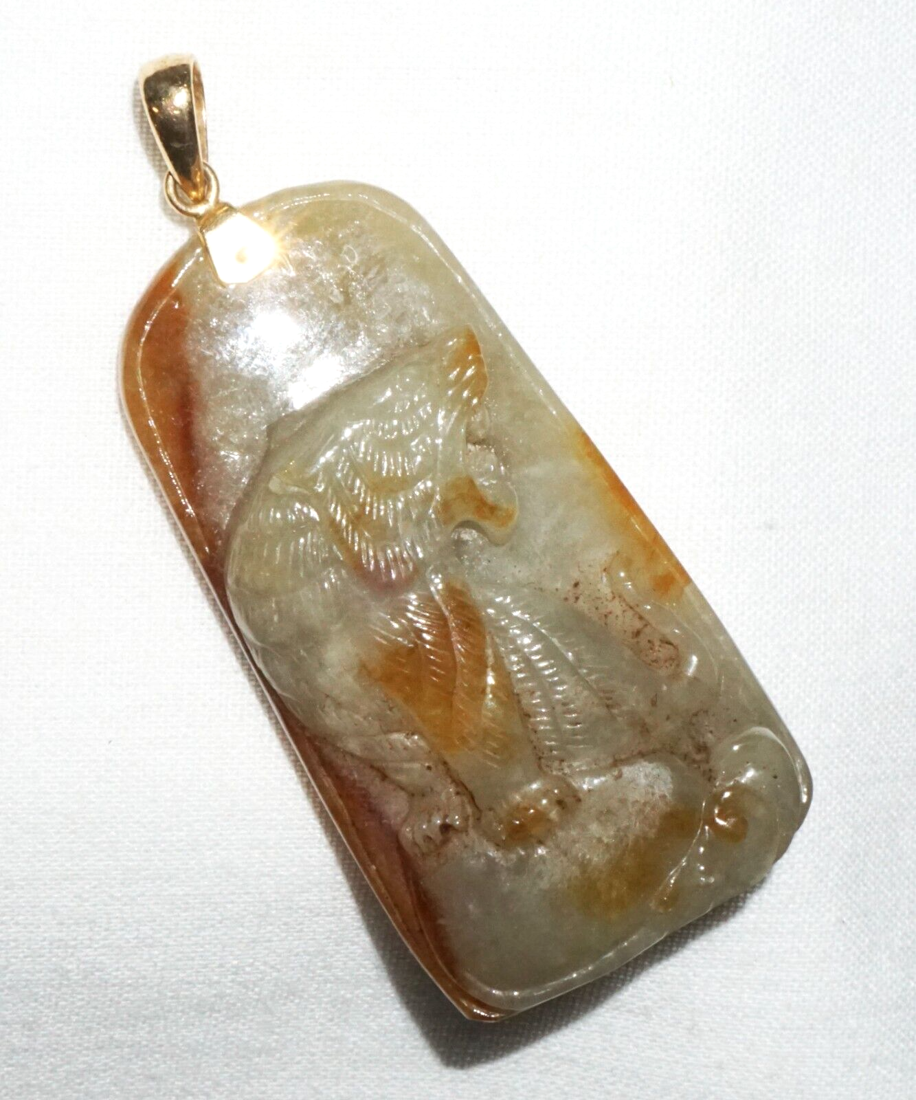 Vintage Chinese 14k Yellow Gold set Jade Pendant w. Lion Dog Motif (FeL)