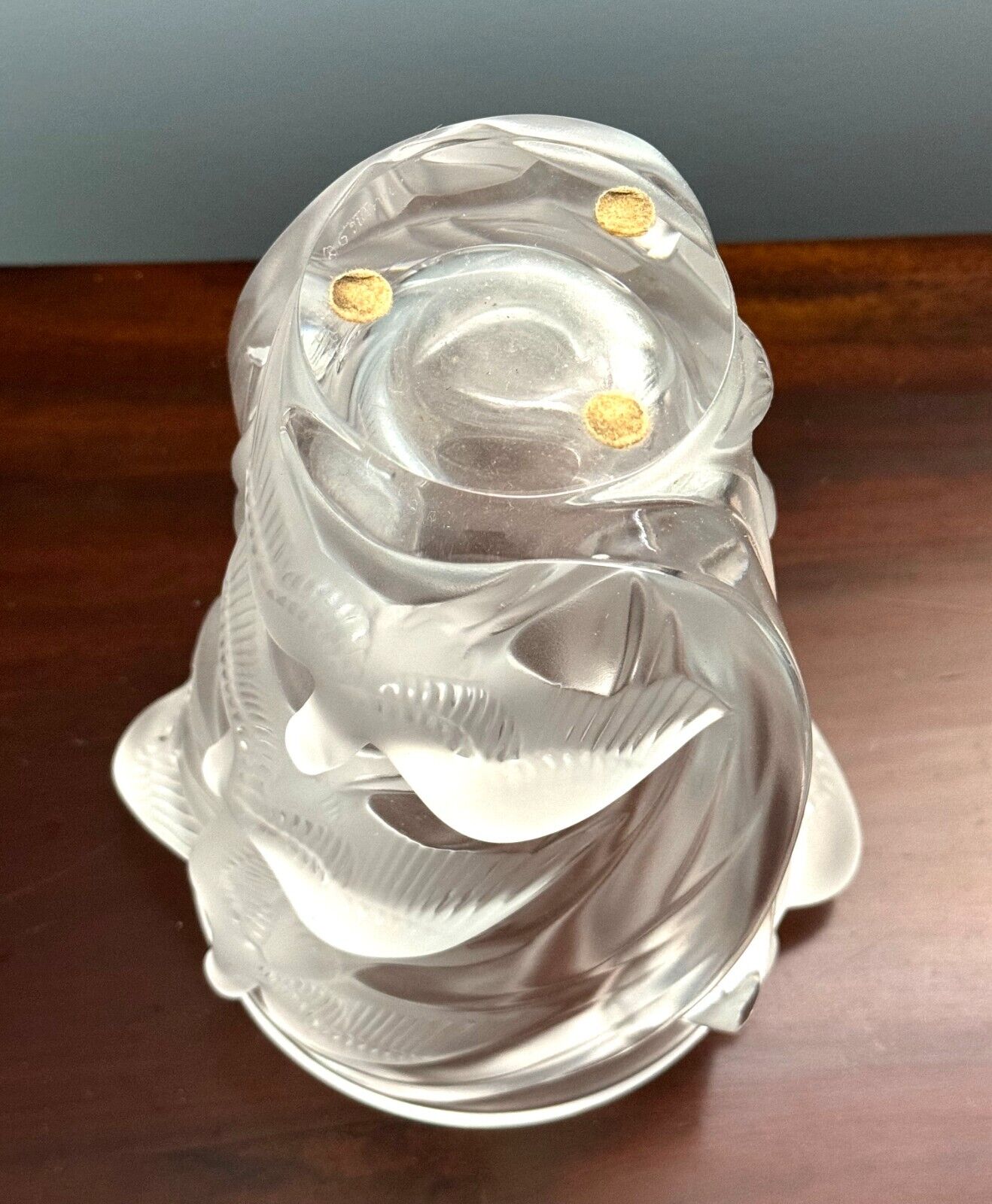 Vintage French Lalique Crystal "MARTINETS" Sparrow Vase (AHB)