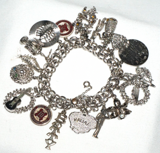 Vintage Sterling Silver Charm Bracelet w. 18x Hawaii Themed Charms (BrM)#6