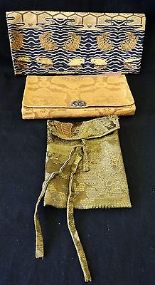 3x 19/20CT Japanese Silk Brocade Purses (Par)