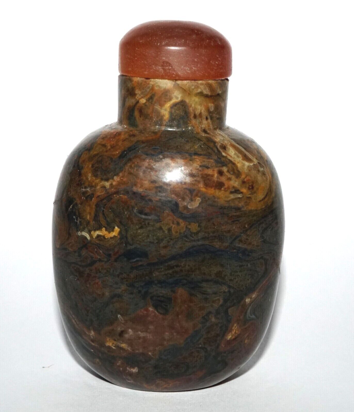 Vintage Chinese Unknown Hard Stone Snuff Bottle w. Garnet Stopper (LeS) G12