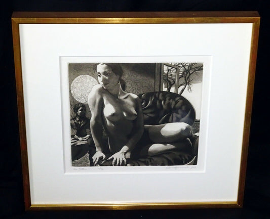 1983 US Framed Etching Print "The Letter" Female Nude by David Bumbeck (AHB)