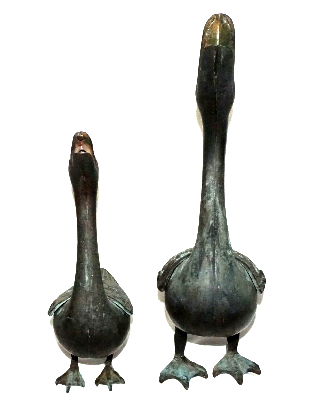 2Pc Chinese Bronze Incense Burners w. Squawking Geese Motif (NiC)