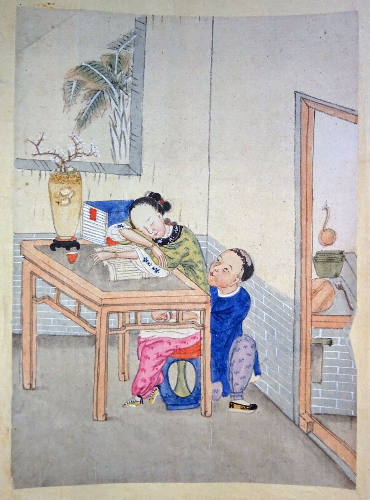 19C Chinese Erotic Pillow Color Paintings for Newly Married Couple (SoM)#9