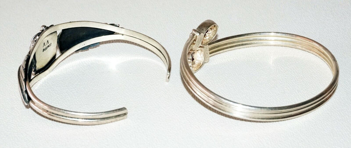 2Pc Sterling Silver Bracelet Lot w. 2x Garnets & 1x White Opal by VV (SaR)#176