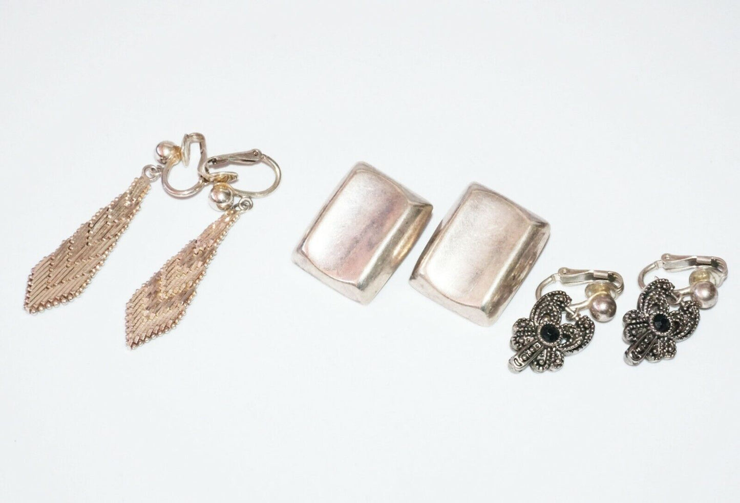 3x Vintage Pair US/Mexico Sterling Silver Clip Back Earrings (***) 22