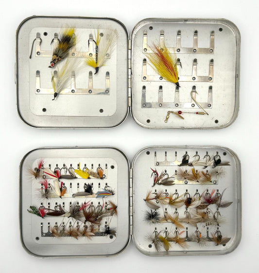 Vtg Collection Hand Tied Fish Flies-2 Wheatley Silmalloy Metal Fly Boxes (MiM)