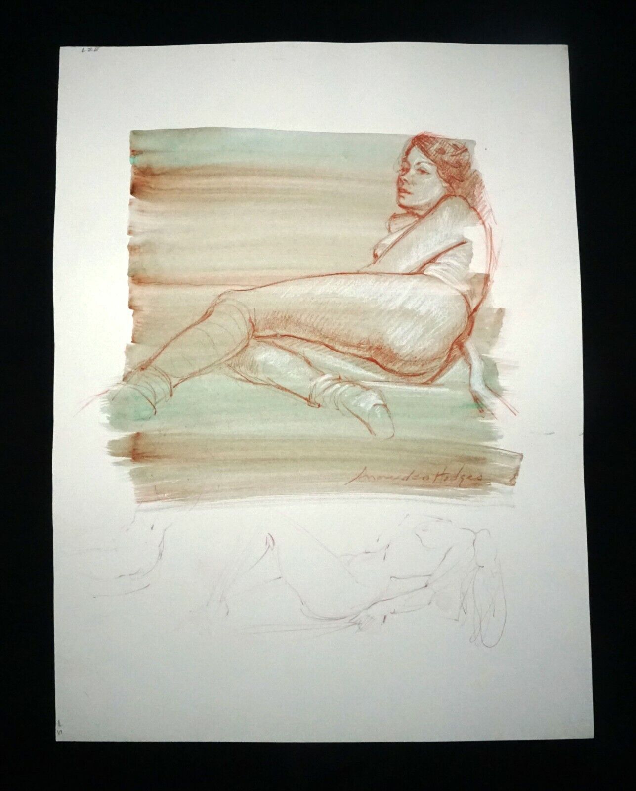 Hawaii Mixed Media Wash Painting Reclining Female Nude Snowden Hodges (Sho)#139