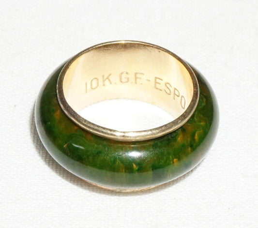 Vintage 10K Gold Filled Ring Sz. 5.25 w. Jade Like Accent by ESPO (BrM) L1