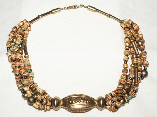 12C Peru Chimu Excavated Shell & Stone Bead Necklace w. Silver Clasp (DaJ)