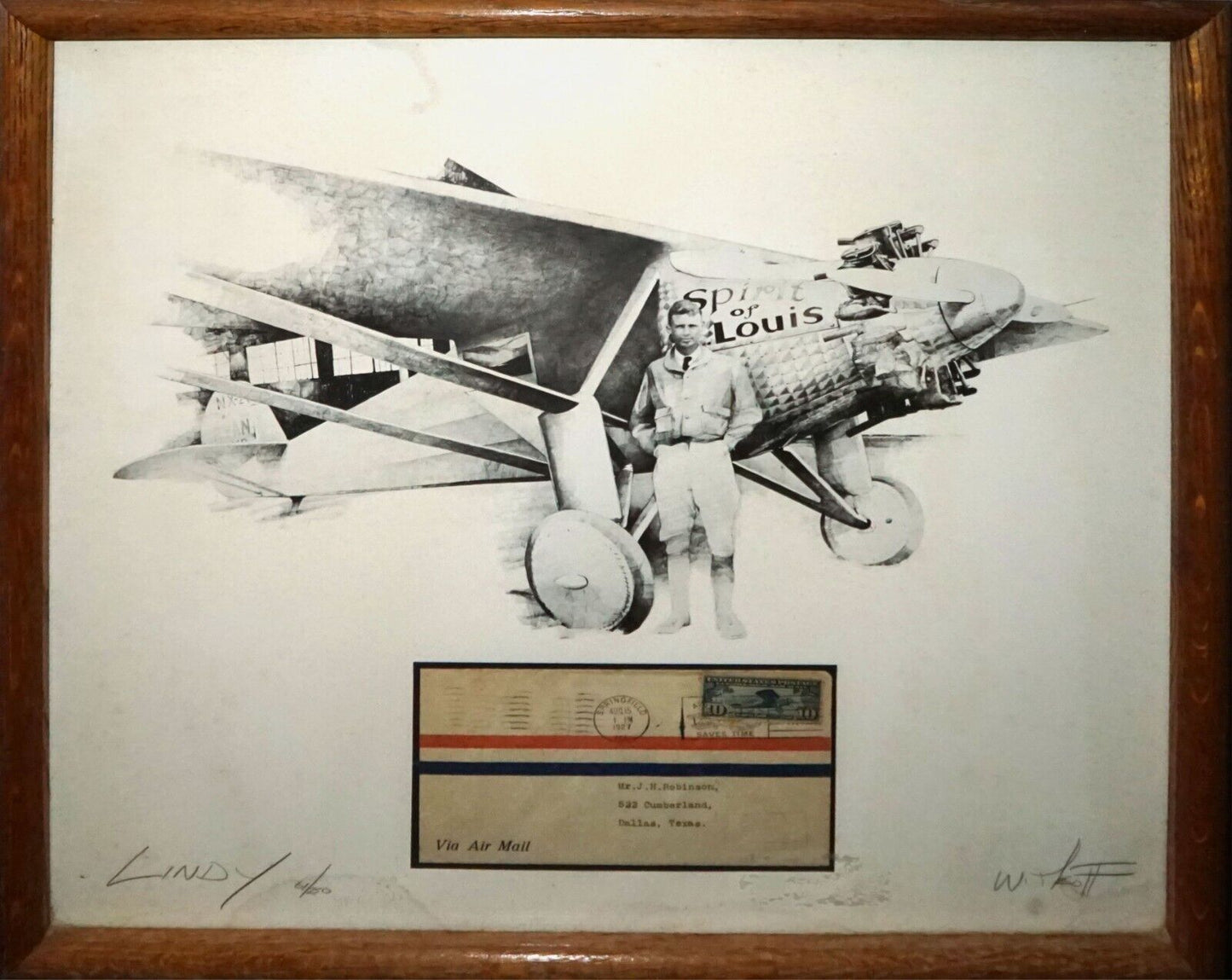 1927 Lindbergh Spirit of St Louis Limited Print & Mail Piece By W. Scott (AhB)