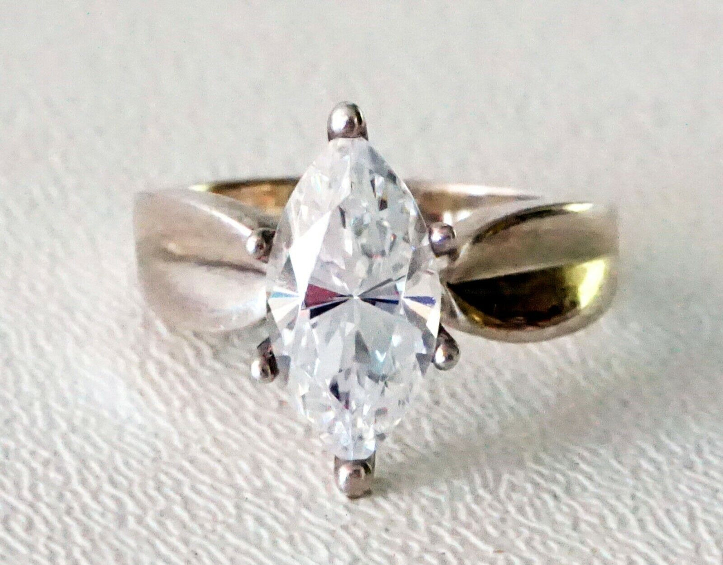 Vintage Sterling Silver Ring Sz.8 w. Giant Marquise Cut Cubic Zirconia (SaR) #27