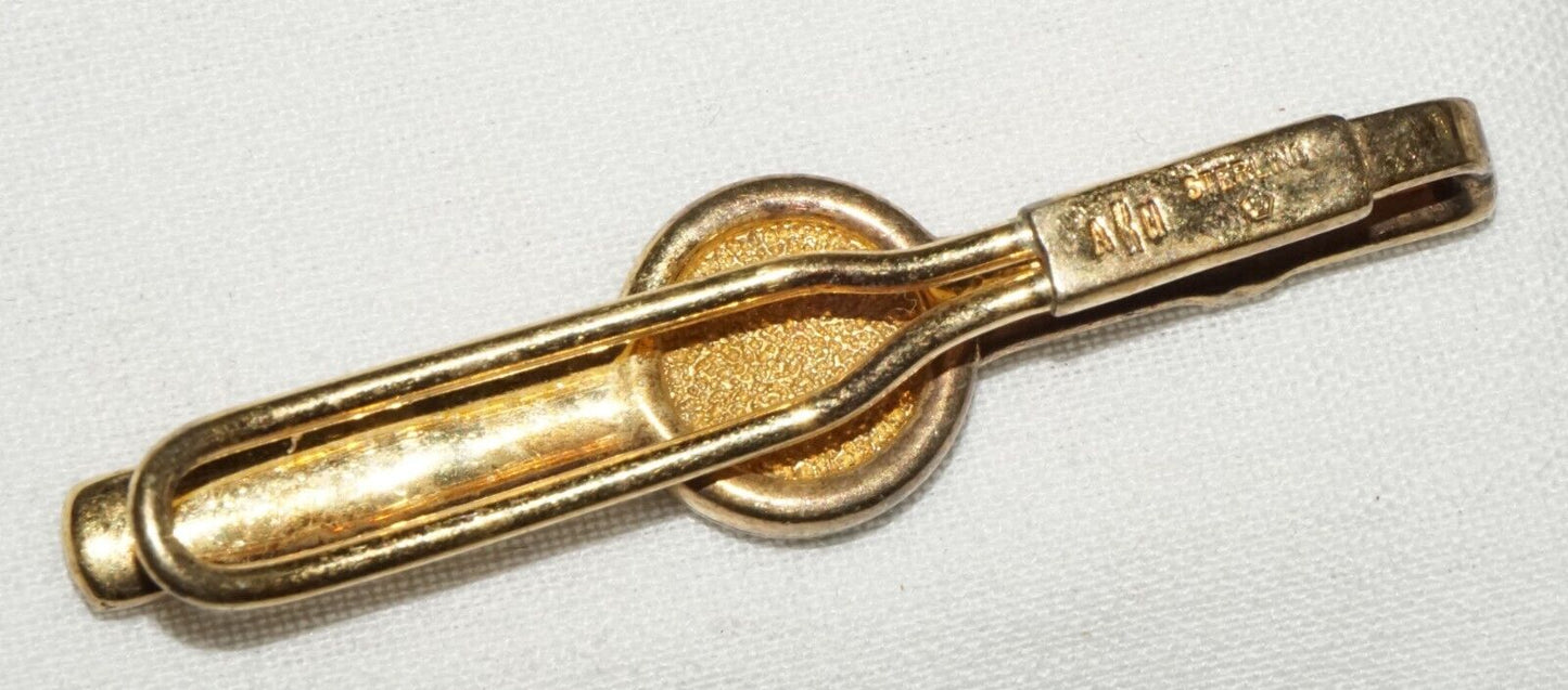 Vintage Gold Plated Sterling Silver Tie Bar w. Bezel set Greek Coin Accent (AHB