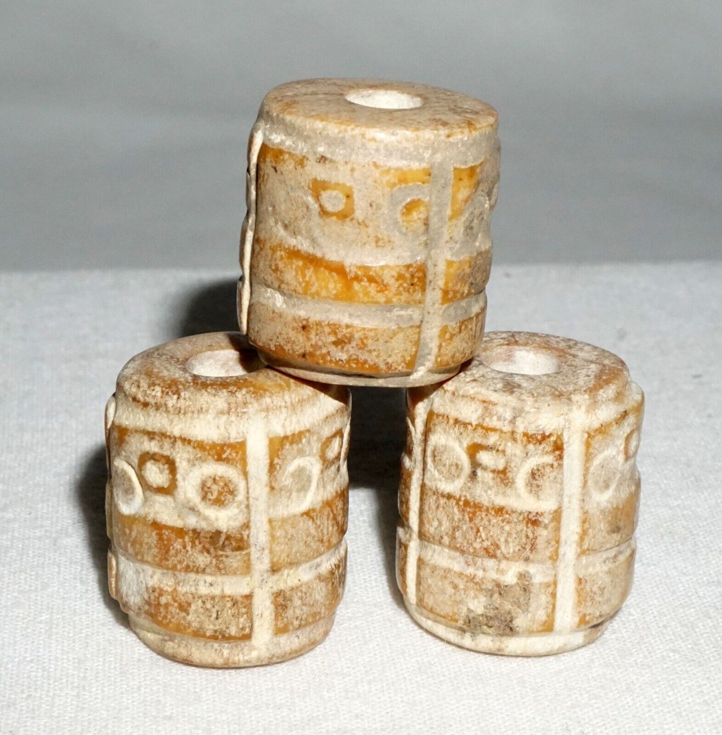 3Pc Chinese Archaistic Style Steatite Hard Stone Beads (---)