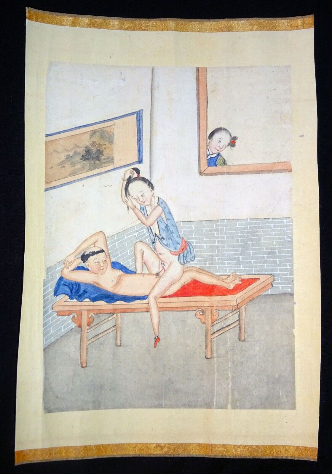 19C Chinese Erotic Pillow Color Paintings for Newly Married Couple (SoM)#5