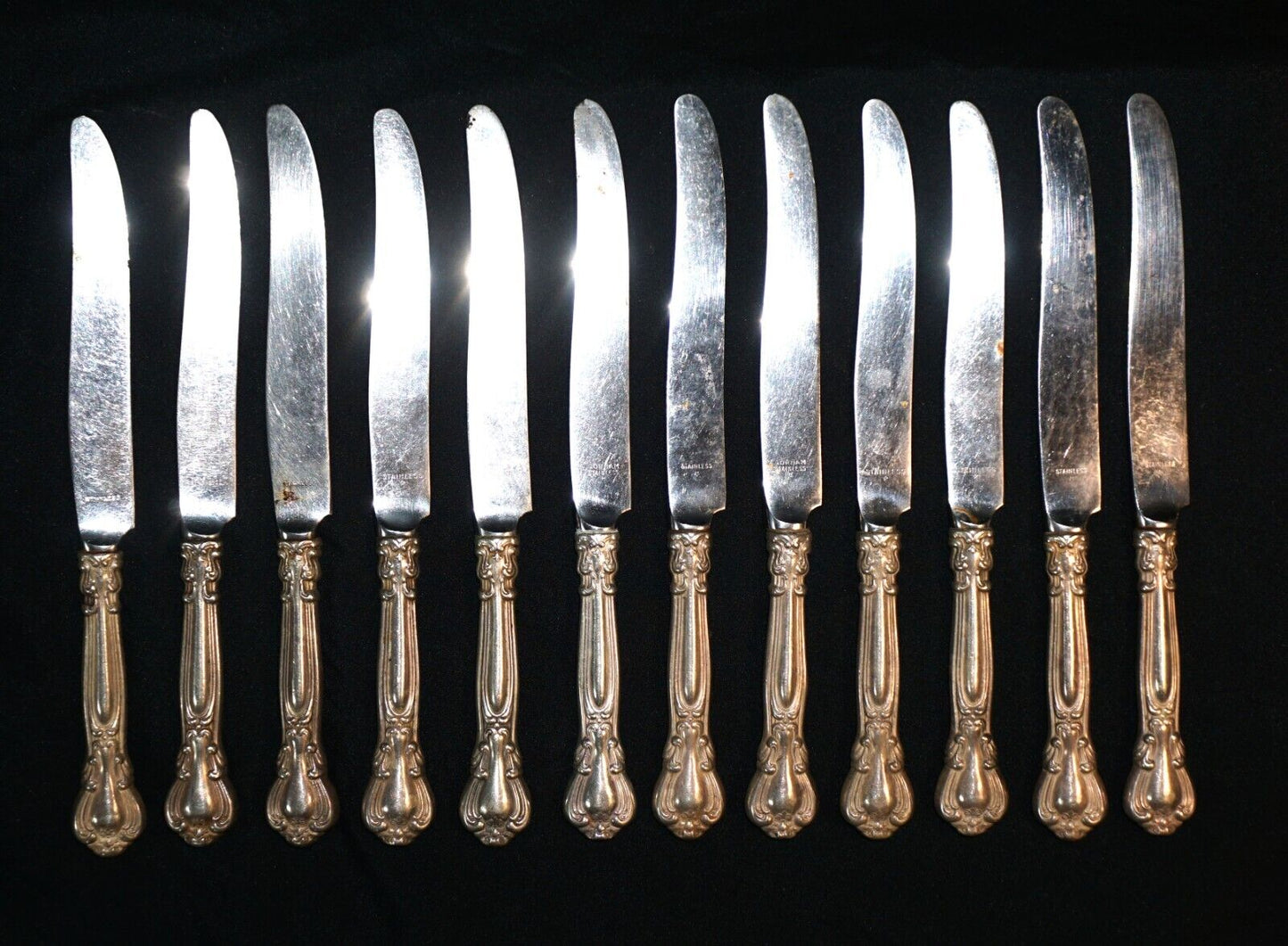 12Pc American Sterling Silver Luncheon Knives 8 3/4"-Gorham Chantilly 1895 (ChB)