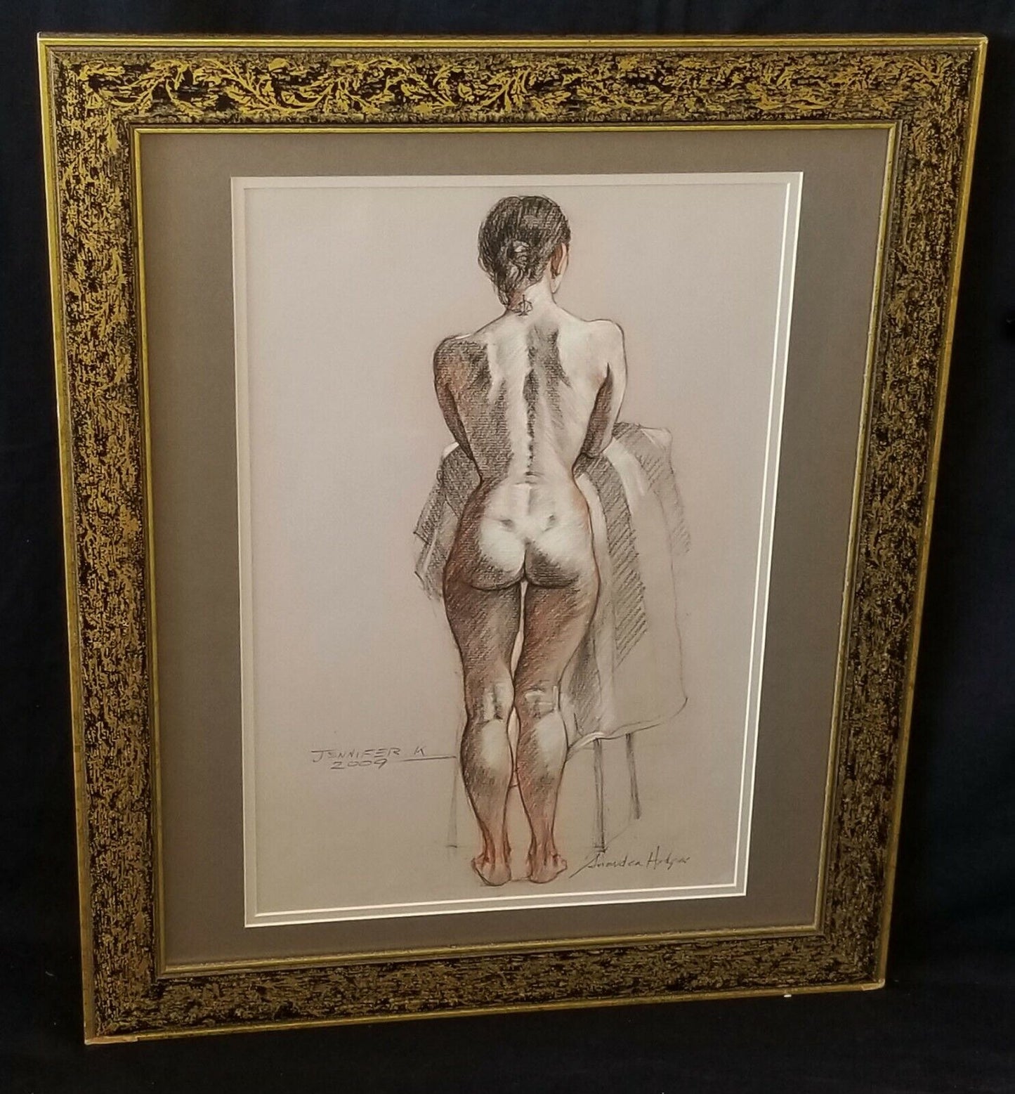 Hawaii Framed Mixed Media Painting Female Nude Back View by Snowden Hodges (Sho)