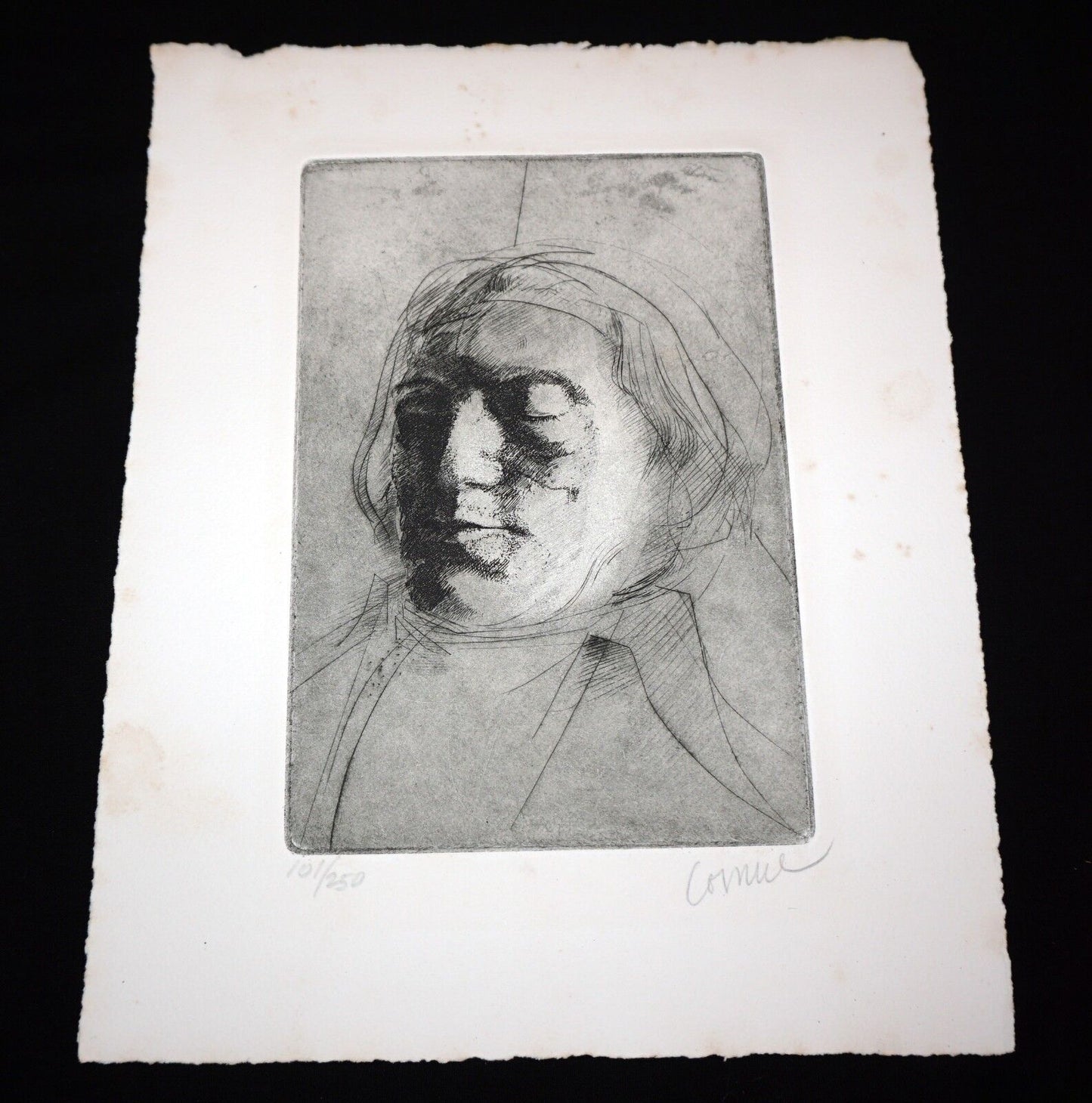 '60s California Etching Print "Male Portrait" by Thomas Cornell (1937-2012)(Mod)