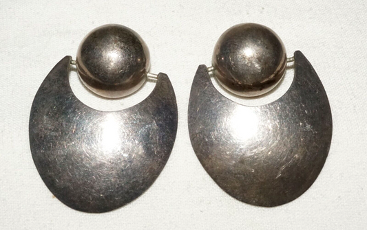 Vintage Mexican Sterling Silver Modernist Style Dangle Earrings (KiL)