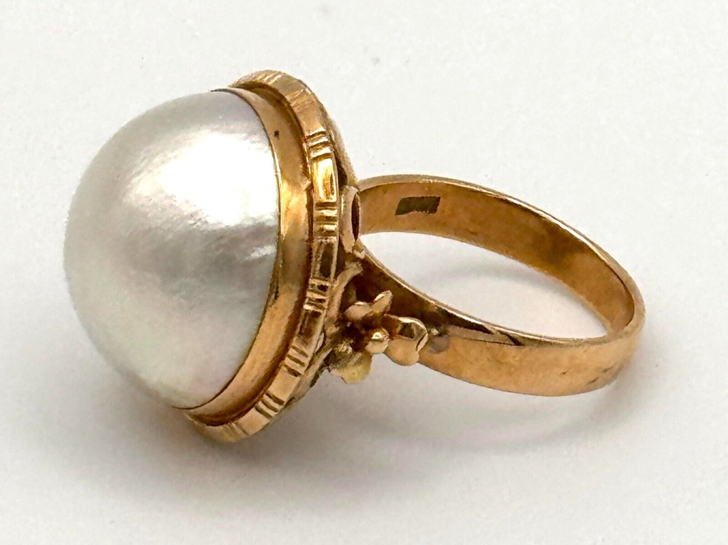 Vintage 14k Yellow Gold Ring Sz 6 1/2 w Mabe Pearl Setting (HuP)