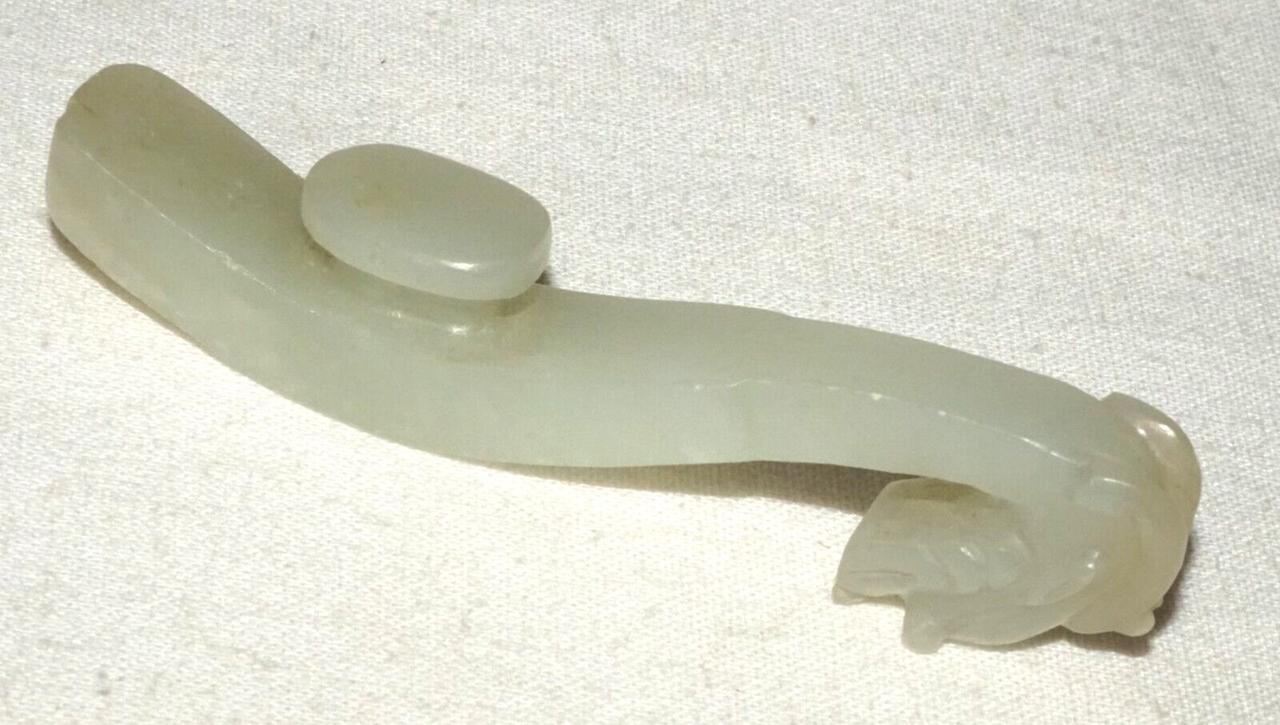 Antique Chinese Grey Green Nephrite Jade Dragon Belt Hook (UVi)#20