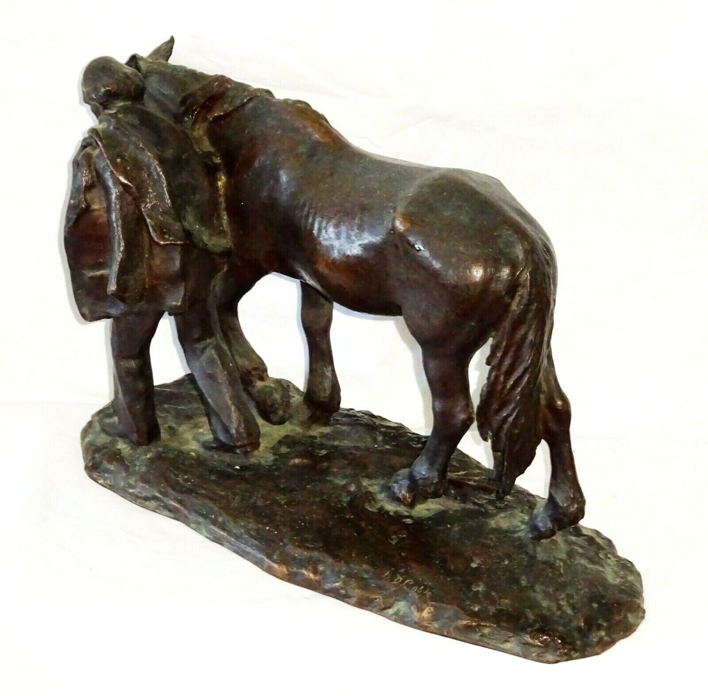 Vintage US Bronze Sculpture "Farmer Leading his Horse" by B.D. Cable (New)